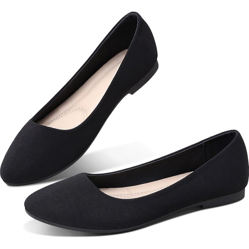 Obtaom Women Black Fabric Textile Closed Round Toe Slip on Ballet Flats Shoes